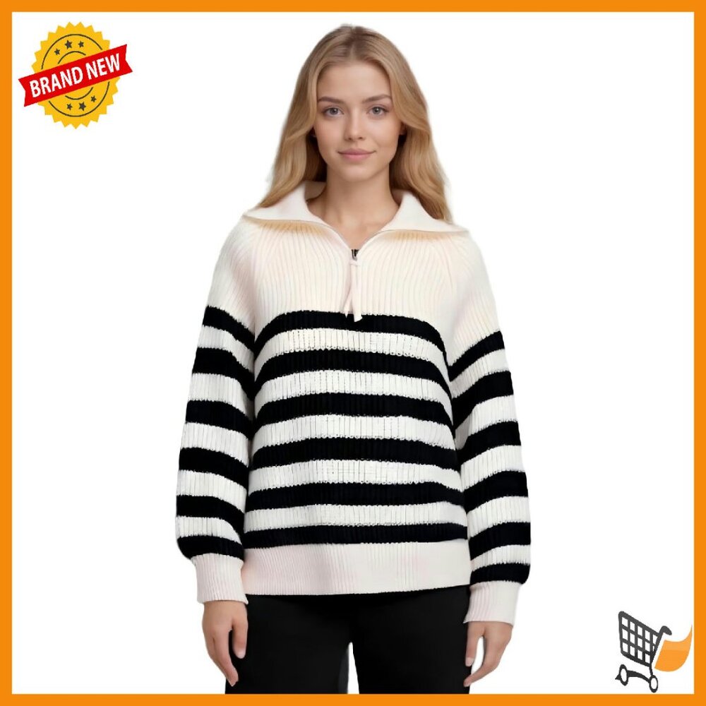Half Turtleneck Zipper Front Knit Sweater Long Sleeve Casual Winter Top